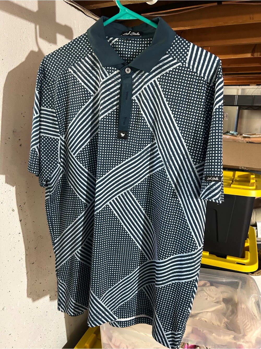Bad Birdie Navy & White Geometric Polo